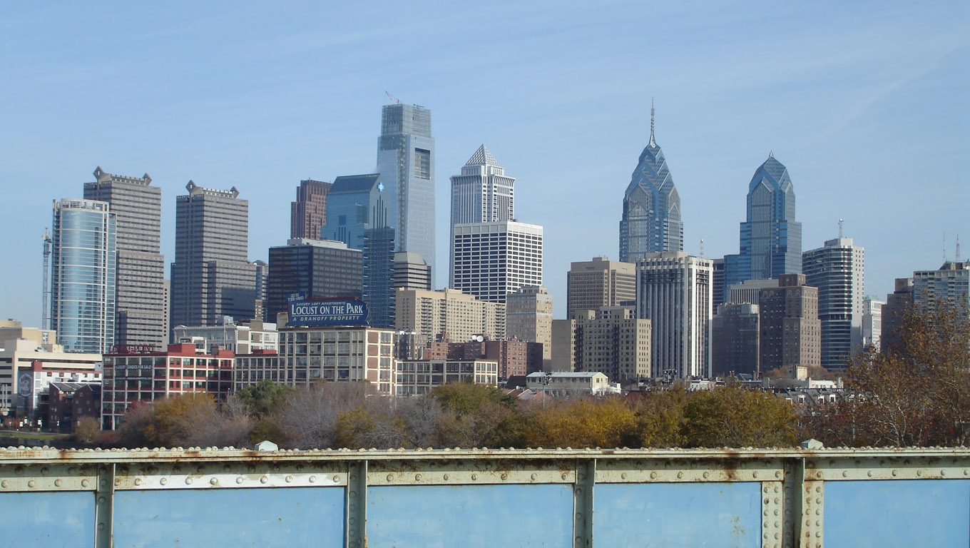 Philadelphia skyline from south street bridge